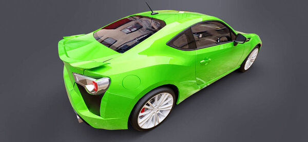 Green small sports car coupe. 3d rendering