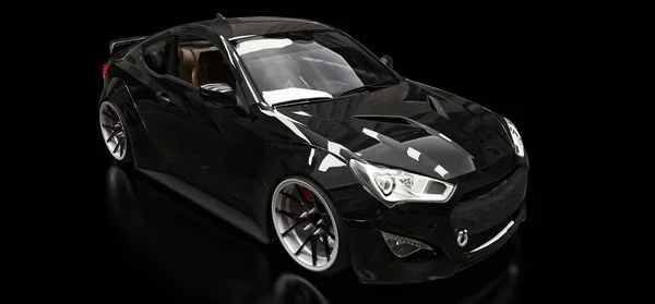 Black sports car coupe on a black background. 3d rendering