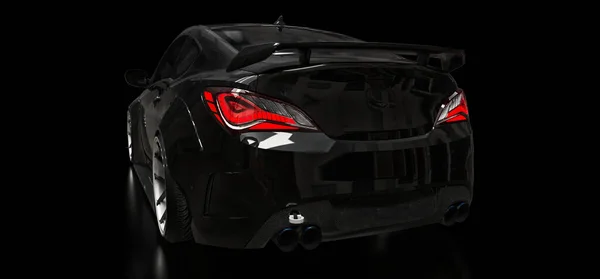 Black sports car coupe on a black background. 3d rendering