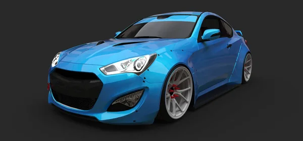 Azul Pequeño Coche Deportivo Coupé Sobre Fondo Gris Renderizado — Foto de Stock