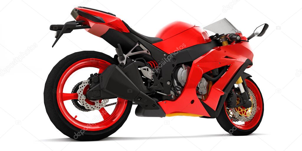 3d red super sports motorbike on white isolated background. 3d illustration