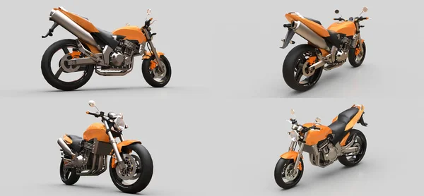 Ilustrace Oranžový Městský Sport Dvoumístný Motocykl Šedém Pozadí Vykreslování — Stock fotografie