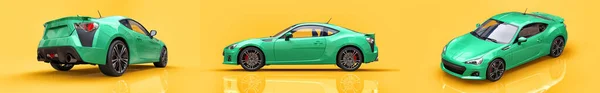 Verde Pequeno Carro Esporte Coupé Renderização — Fotografia de Stock