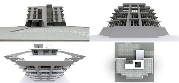 3D例证 带有电梯和车库的白色小公寓 3D渲染 — 图库照片
