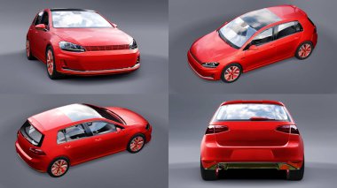 3 boyutlu illüstrasyon. Araba hatchback 'ini gri arkaplanda ayarla.