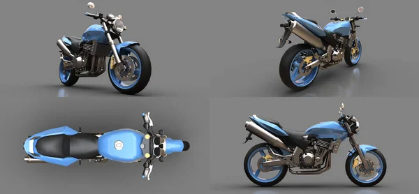 Illustration Blue Urban Sport Two Seater Motorcycle Gray Background — 图库照片