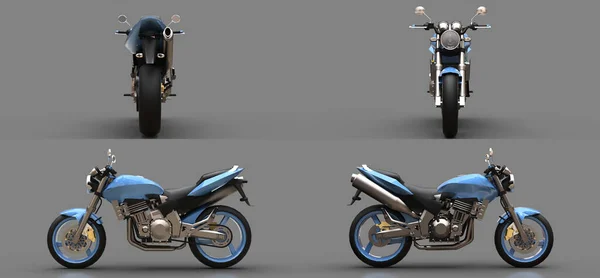 Illustration Moto Biplace Sport Urbain Bleu Sur Fond Gris — Photo