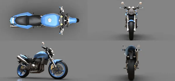 3Dイラスト 青都市スポーツ灰色の背景に2人乗りのオートバイ — ストック写真