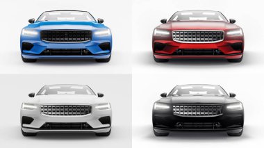 3 boyutlu illüstrasyon. Konsept araba spor premium coupe 'u ayarlayın. Eklenti hibrit. Çevre dostu ulaşım teknolojileri. Beyaz arka planda bir araba. 3d oluşturma