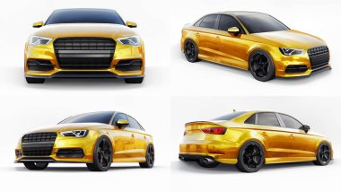 Beyaz arka planda süper hızlı spor araba beyaz renk. Vücut biçimli sedan. Akort sıradan bir aile arabasının bir versiyonu. 3d oluşturma