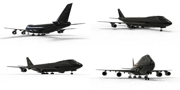 3D例证 用于长途跨大西洋飞行的容量大的大型客机 — 图库照片