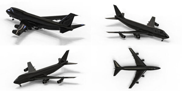 3d иллюстрация. Большие пассажирские самолеты большой вместимости для длительных трансатлантических полетов