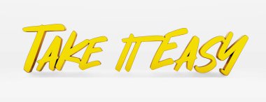 - Sakin ol. Kaligrafik bir ifade ve motive edici bir slogan. Beyaz üniformalı, gölgeli bir arka planda el yazısı tarzında altın 3D logo. 3d illüstrasyon