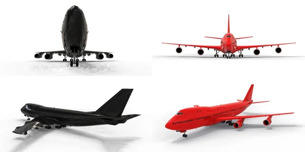 3D例证 用于长途跨大西洋飞行的容量大的大型客机 — 图库照片