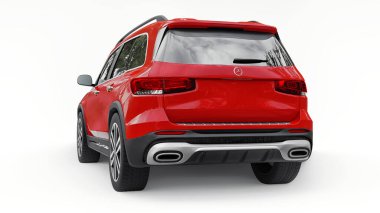 Tula, Rusya. 4 Temmuz 2021: Mercedes-Benz GLB 2020 kırmızı kompakt lüks SUV arabası beyaz arka planda izole edildi. 3d illüstrasyon