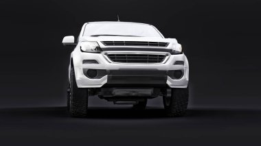 Siyah arka planda beyaz bir pikap. 3d oluşturma