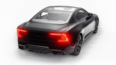 Konsept spor premium coupe. Eklenti hibrit. Çevre dostu ulaşım teknolojileri. Beyaz arka planda siyah araba. 3d oluşturma