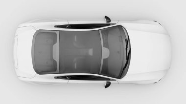 Konsept spor premium coupe. Eklenti hibrit. Çevre dostu ulaşım teknolojileri. Beyaz arka planda beyaz bir araba. 3d oluşturma