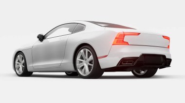 Konsept spor premium coupe. Eklenti hibrit. Çevre dostu ulaşım teknolojileri. Beyaz arka planda beyaz bir araba. 3d oluşturma