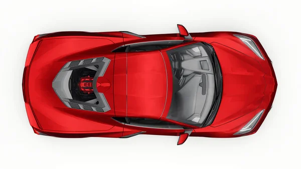 超现代化的红色超级跑车 中间引擎布局白色孤立的背景 赛车场上和直线上的赛车 3D说明 — 图库照片