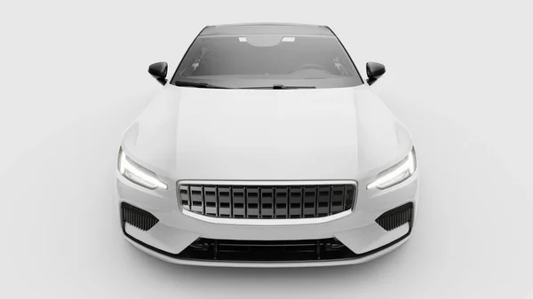 概念车运动高级跑车 插头混合 无害生态运输技术 白色背景的白色轿车 3D渲染 — 图库照片