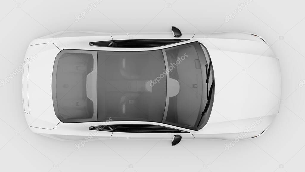 Concept car sports premium coupe. Plug-in hybrid. Technologies of eco-friendly transport. White car on white background. 3d rendering