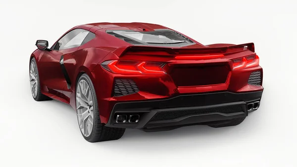 Ultramoderne Rode Supersportwagen Met Een Middenmotorige Lay Out Een Witte — Stockfoto