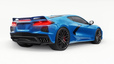 Beyaz izole edilmiş arka planda orta-modern süper-spor araba. Yarış pistinde ve düzlükte yarışmak için bir araba. 3d illüstrasyon