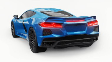 Beyaz izole edilmiş arka planda orta-modern süper-spor araba. Yarış pistinde ve düzlükte yarışmak için bir araba. 3d illüstrasyon