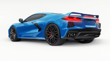 Beyaz izole edilmiş arka planda orta-modern süper-spor araba. Yarış pistinde ve düzlükte yarışmak için bir araba. 3d illüstrasyon