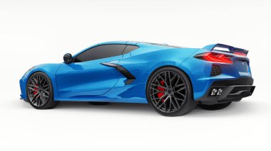 Beyaz izole edilmiş arka planda orta-modern süper-spor araba. Yarış pistinde ve düzlükte yarışmak için bir araba. 3d illüstrasyon