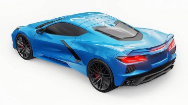 Beyaz izole edilmiş arka planda orta-modern süper-spor araba. Yarış pistinde ve düzlükte yarışmak için bir araba. 3d illüstrasyon