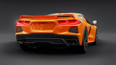 Beyaz izole edilmiş arka planda orta-modern süper-spor araba. Yarış pistinde ve düzlükte yarışmak için bir araba. 3d illüstrasyon