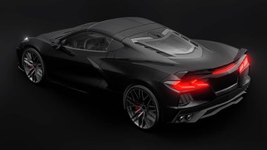 Siyah arka planda süper spor araba. 3d illüstrasyon