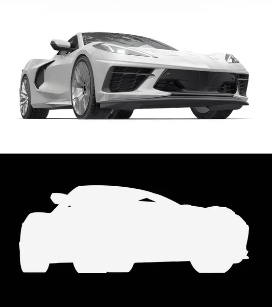 Σπορ Αυτοκίνητο Λευκό Φόντο Συνδυασμένη Απεικόνιση Μιας Κανονικής Εικόνας Και — Φωτογραφία Αρχείου