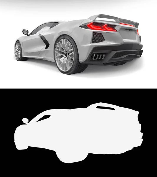 白色背景的跑车 一个普通图片和阿尔法通道的组合说明 3D说明 — 图库照片