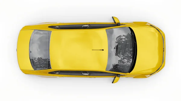 俄罗斯 2021年7月5日 大众Polo轿车黄色紧凑型城市车 白色背景隔离 3D渲染 — 图库照片