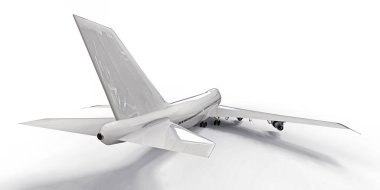 Uzun okyanus ötesi uçuşlar için büyük kapasiteli yolcu uçakları. Beyaz arka planda beyaz bir uçak. 3d illüstrasyon