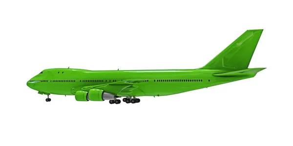 Zelené Letadlo Bílém Izolovaném Pozadí Velká Osobní Letadla Velkou Kapacitou — Stock fotografie