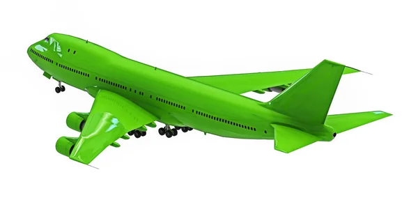 Зеленый Самолет Белом Изолированном Фоне Большие Пассажирские Самолеты Большой Вместимости — стоковое фото