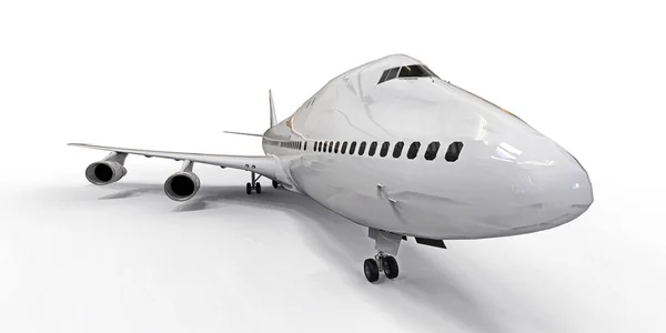 用于跨大西洋长途飞行的载客量大的大型客机 白色独立背景的白色飞机 3D说明 — 图库照片