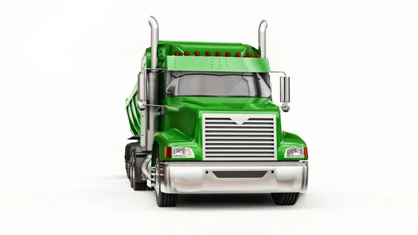 Duży Zielony Amerykański Samochód Ciężarowy Przyczepą Typu Wywrotka Transportu Ładunków — Zdjęcie stockowe