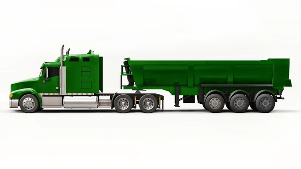 Grande Caminhão Americano Verde Com Caminhão Basculante Tipo Reboque Para — Fotografia de Stock