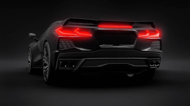 Siyah arka planda süper spor araba. 3d illüstrasyon