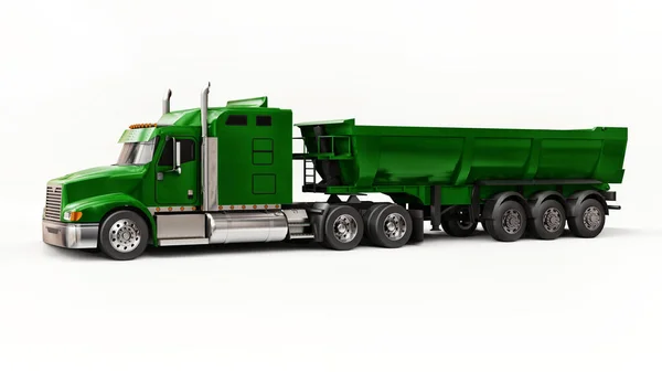 Grande Caminhão Americano Verde Com Caminhão Basculante Tipo Reboque Para — Fotografia de Stock