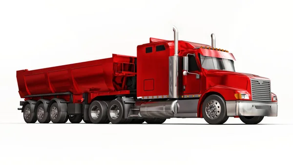 Large Red American Truck Trailer Type Dump Truck Transporting Bulk — Stock Photo, Image