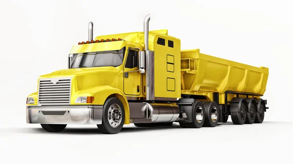 Large Yellow American Truck Trailer Type Dump Truck Transporting Bulk — Stock Photo, Image