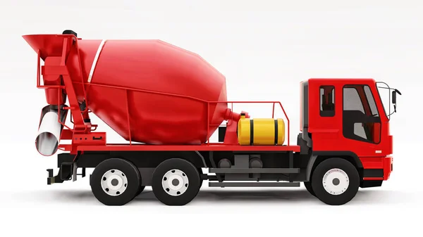 Червоний Бетономішалка Вантажівка Білий Фон Тривимірна Ілюстрація Будівельного Обладнання Візуалізація — стокове фото