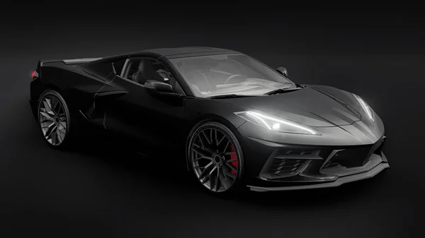 黒を背景にスーパースポーツカー 3Dイラスト — ストック写真