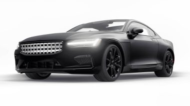 Konsept spor premium coupe. Eklenti hibrit. Çevre dostu ulaşım teknolojileri. Beyaz arka planda siyah araba. 3d oluşturma